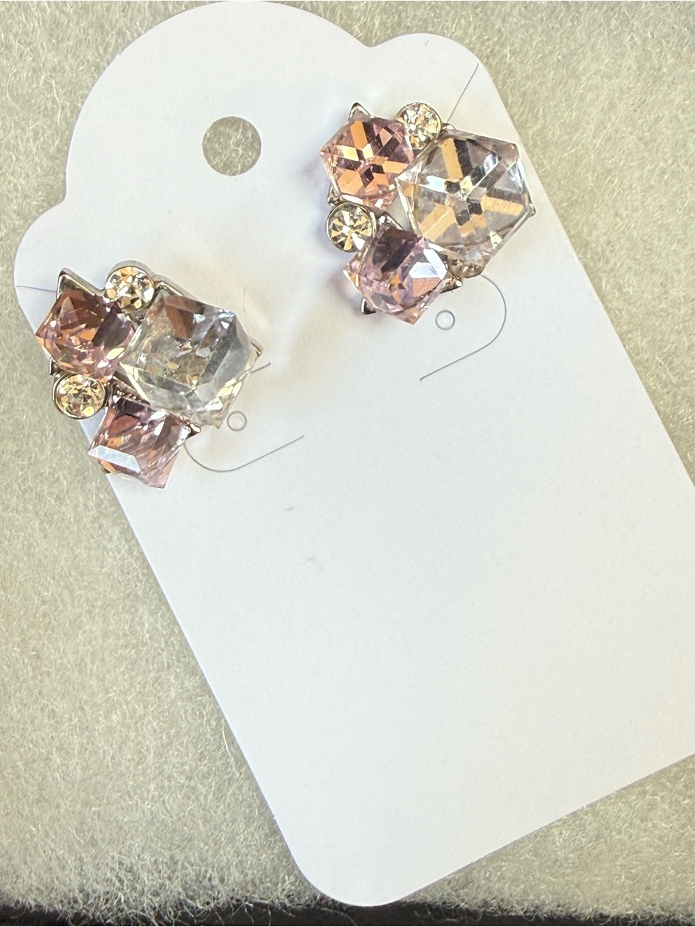 Charming Charlie Pink and Clear Crystal Cluster Stud Earrings - Picture 2 of 3
